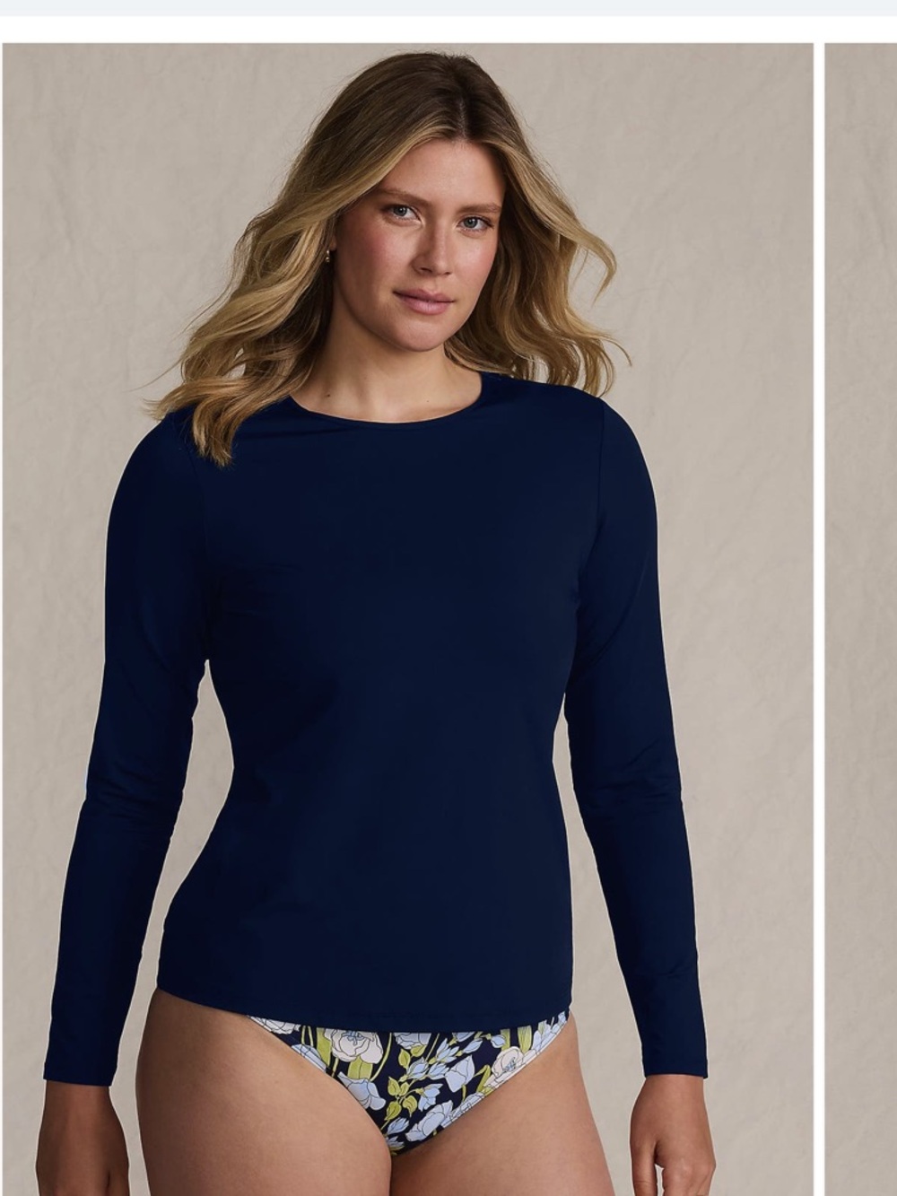 Lands' End SunShade UPF 50 Long Sleeve Swim Rash guard in Navy